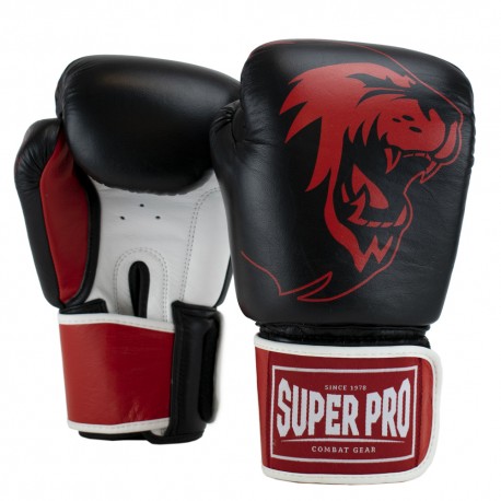 Manusi Box Super Pro Combat Gear Warrior Piele Negru-Rosu